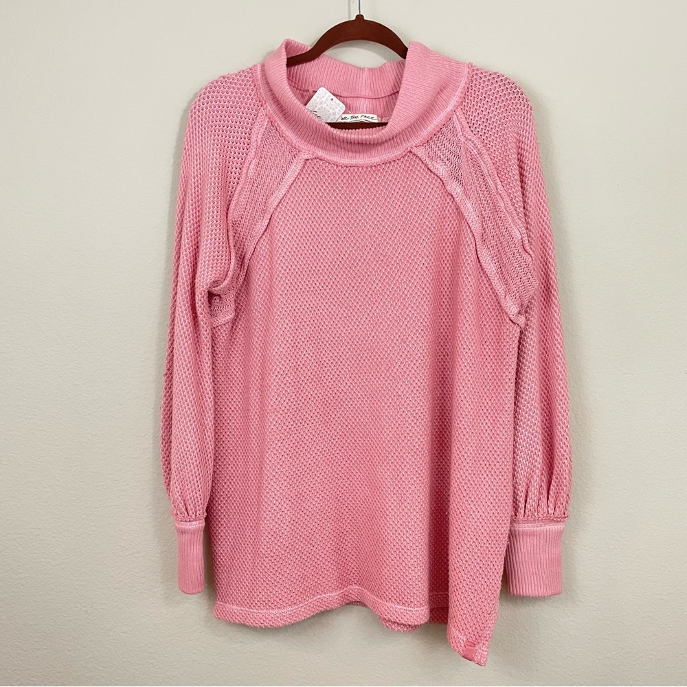 Free People She’s a Keeper Vented-Hem Slouchy Tunic‎ Sweater Pink NWT Size XS